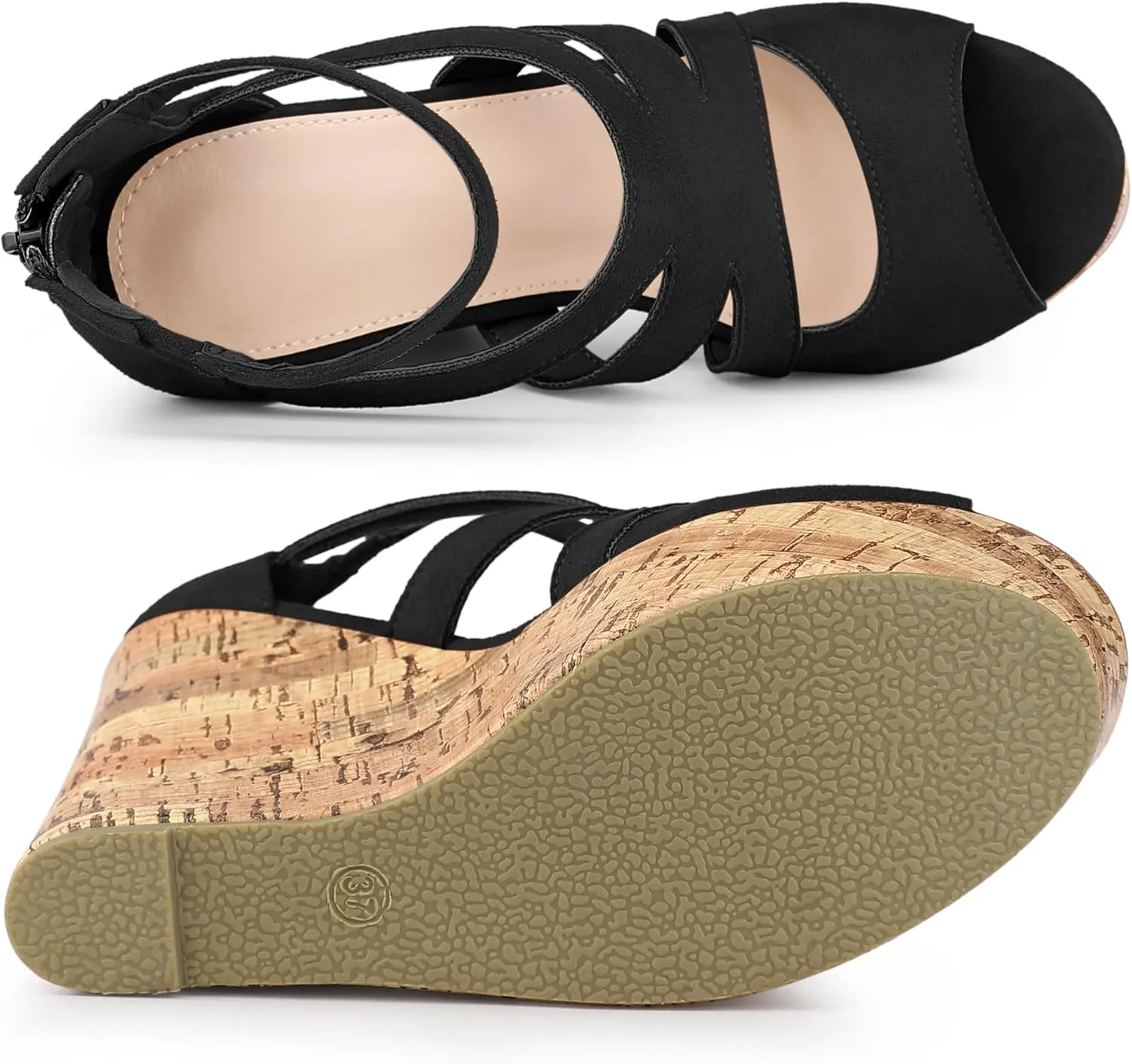 Allegra K Women's Platform Peep Toe Cutout Caged Cork Wedge Heel Sandals