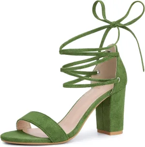 Allegra K Women's Tie Up Strappy Heels Chunky High Heels Sandal