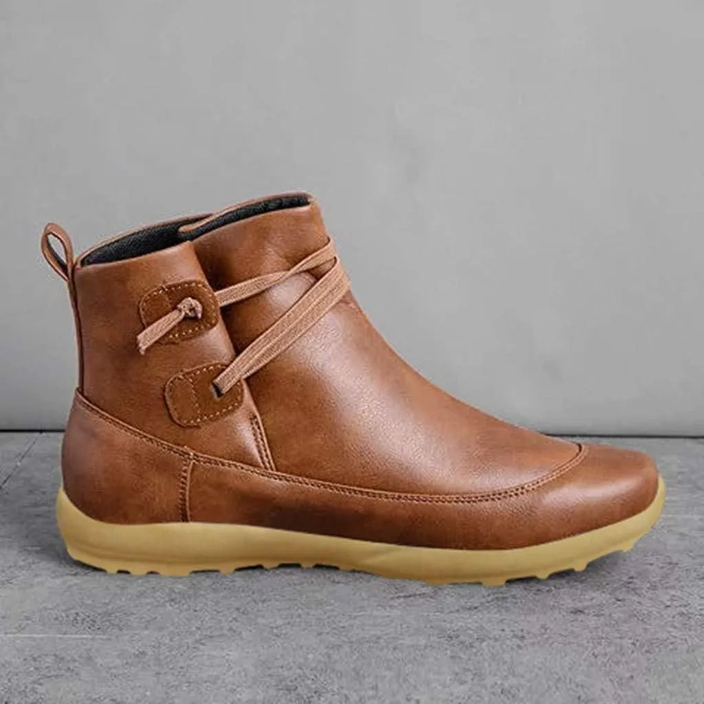 AMDBEL Cowboy Boots For Women Short, Arch Support Low Heel Fashion Lace Up Zipper Booties Slip On Leather Short Booties