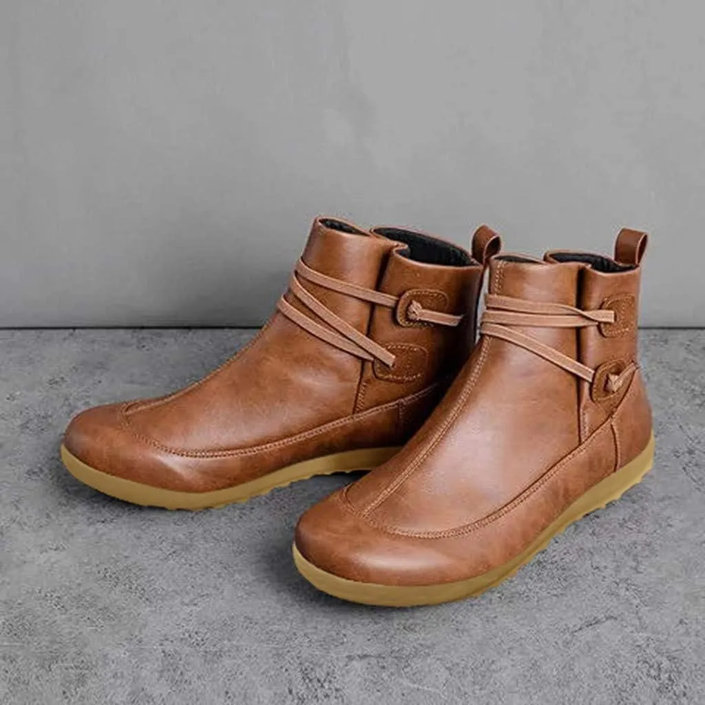 AMDBEL Cowboy Boots For Women Short, Arch Support Low Heel Fashion Lace Up Zipper Booties Slip On Leather Short Booties