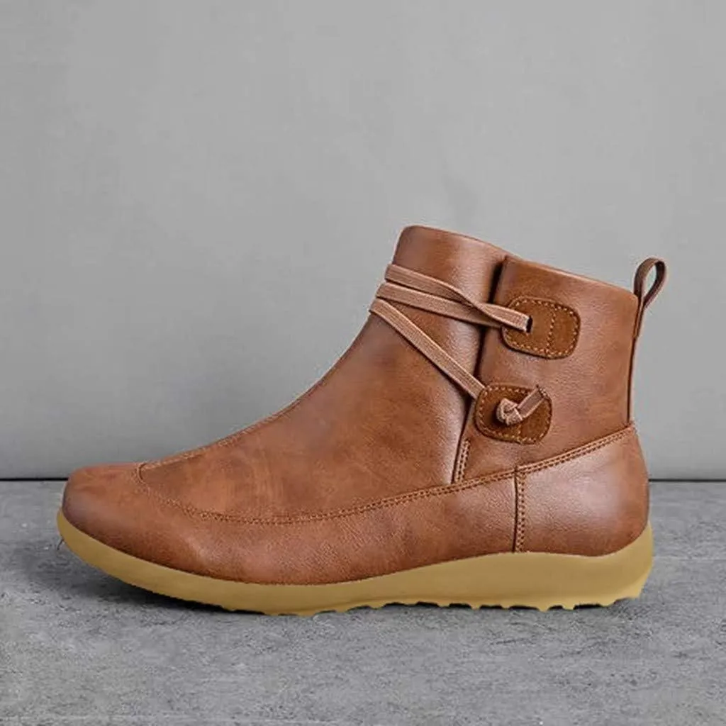 AMDBEL Cowboy Boots For Women Short, Arch Support Low Heel Fashion Lace Up Zipper Booties Slip On Leather Short Booties
