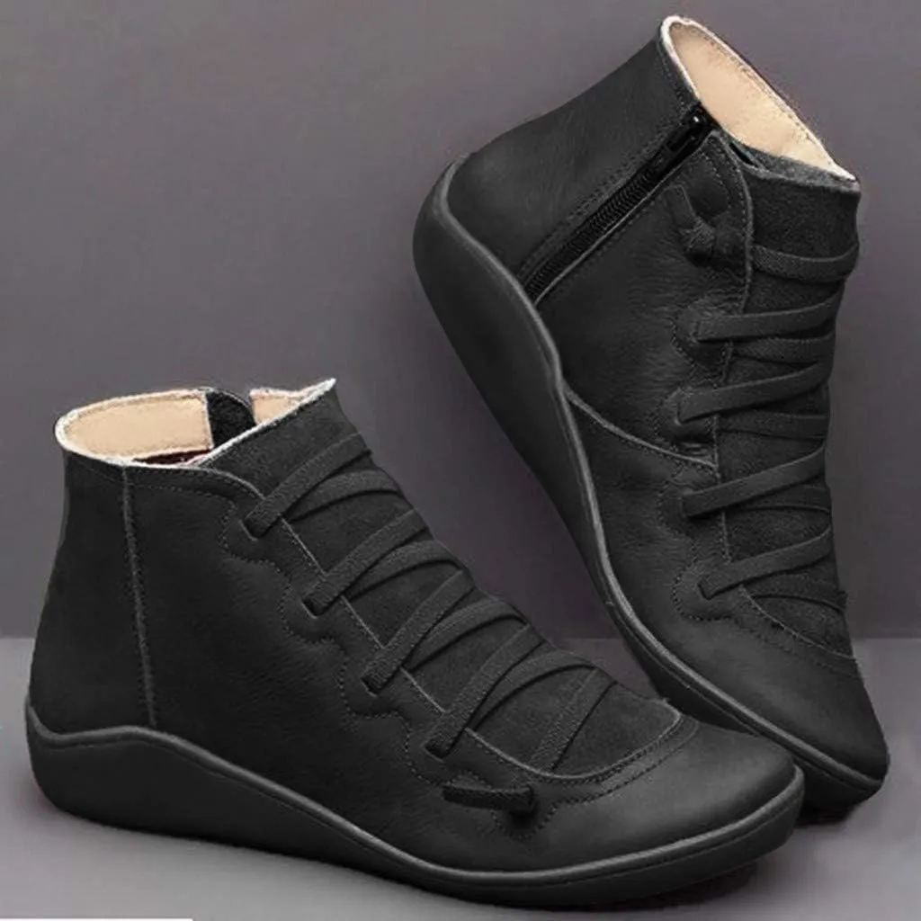 AMDBEL Cowboy Boots For Women Short, Arch Support Low Heel Fashion Lace Up Zipper Booties Slip On Leather Short Booties