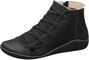 AMDBEL Cowboy Boots For Women Short, Arch Support Low Heel Fashion Lace Up Zipper Booties Slip On Leather Short Booties