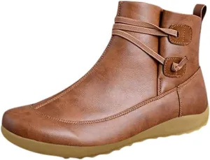 AMDBEL Cowboy Boots For Women Short, Arch Support Low Heel Fashion Lace Up Zipper Booties Slip On Leather Short Booties