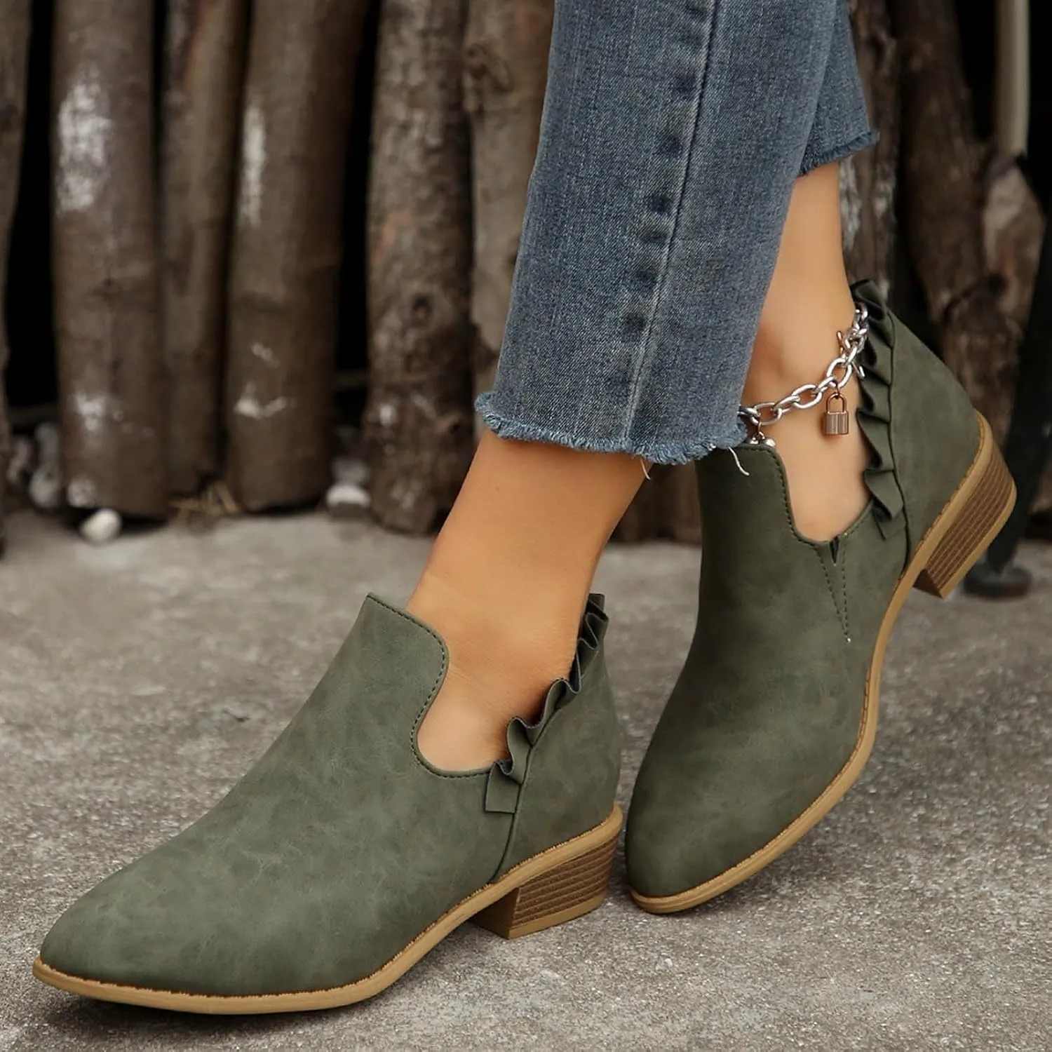 AMDBEL Womens Boots Ankle, Ankle Booties Low Heel Short Boots V Cut Chelsea Boots Pointd Toe Fall Winter Dressy Shoes