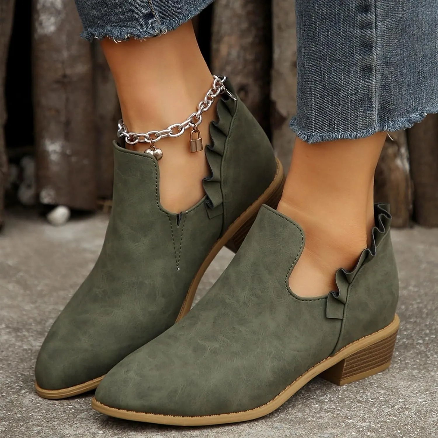 AMDBEL Womens Boots Ankle, Ankle Booties Low Heel Short Boots V Cut Chelsea Boots Pointd Toe Fall Winter Dressy Shoes