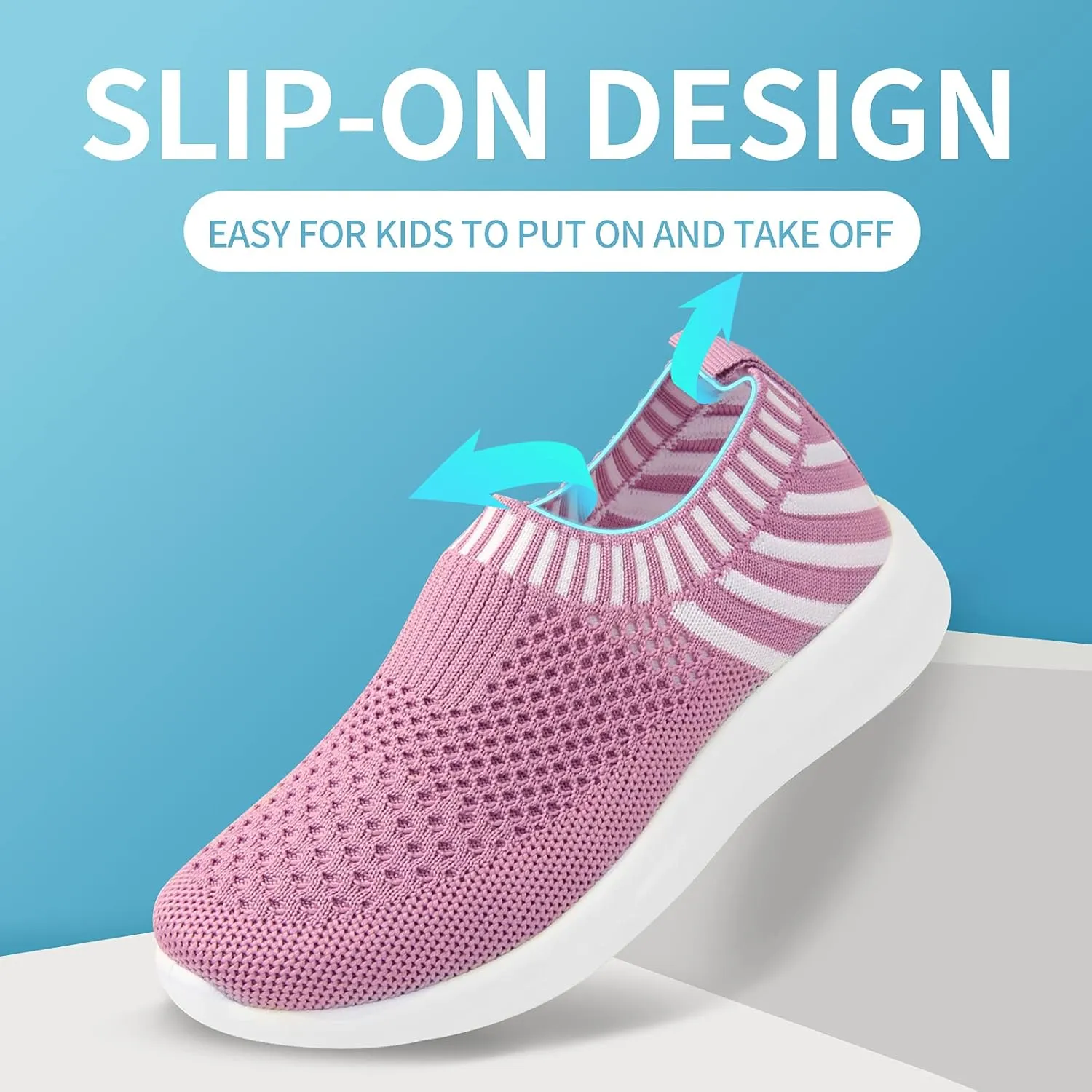 Apawwa Boys Girls Sneakers Kids Lightweight Slip On Running Shoes Pink/Blue/Navy/Black Walking Shoes Breathable Tennis Shoes for Toddler/Little Kids/Big Kids