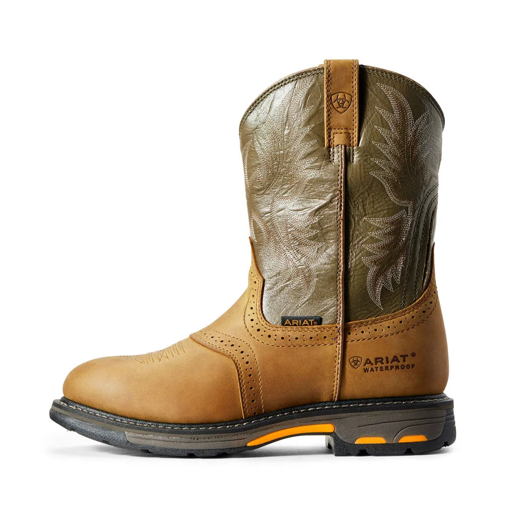 Ariat Men's WorkHog® Waterproof Round Toe Work Boot- Aged Bark and Army Green