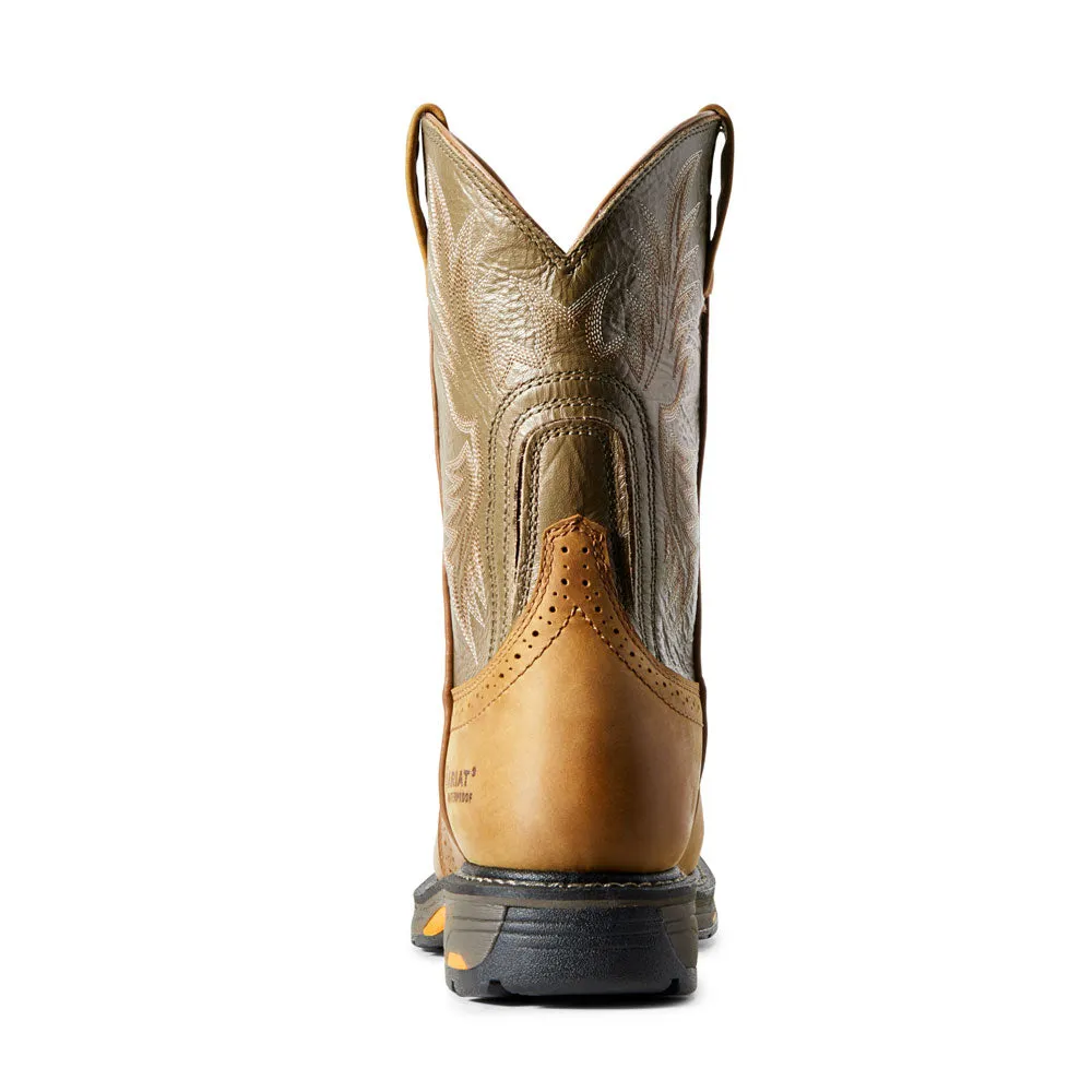 Ariat Men's WorkHog® Waterproof Round Toe Work Boot- Aged Bark and Army Green