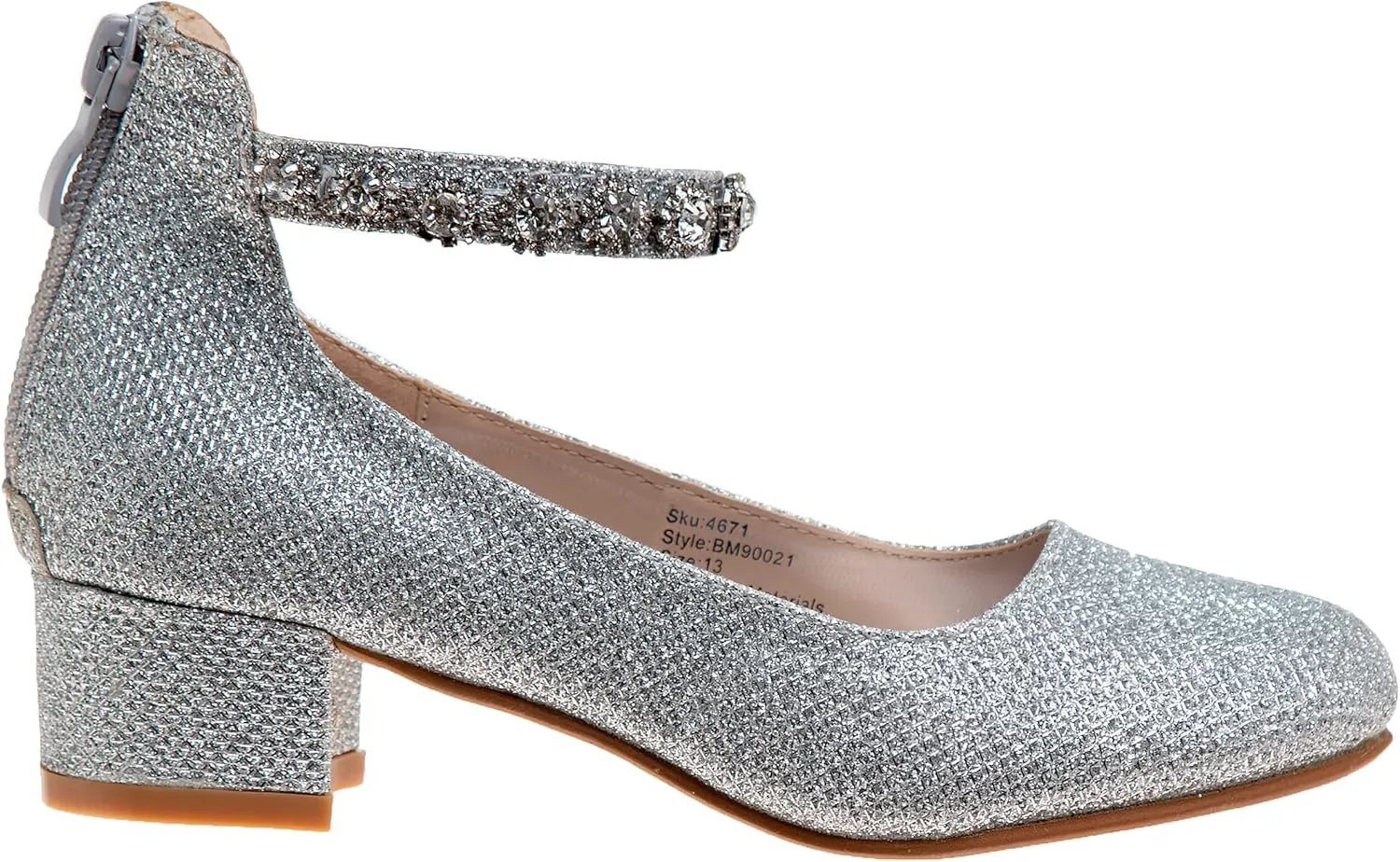 Badgley Mischka Girls Dress Block Medium Heel Party Pumps - Closed Toe Ankle Strap High Heels for Girl - Black/Silver/Champagne/Rose Gold (Sizes 11-13 Little Kid/Sizes 1-5 Big Kid)