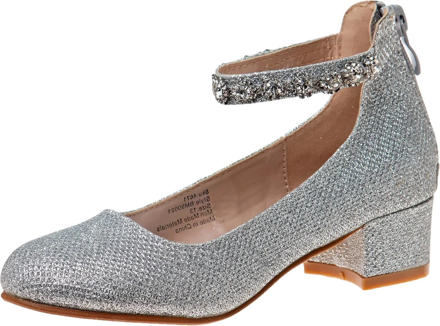 Badgley Mischka Girls Dress Block Medium Heel Party Pumps - Closed Toe Ankle Strap High Heels for Girl - Black/Silver/Champagne/Rose Gold (Sizes 11-13 Little Kid/Sizes 1-5 Big Kid)