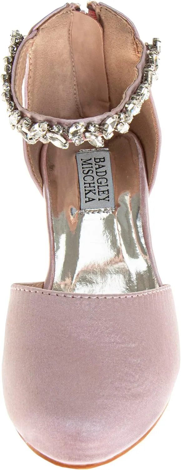 Badgley Mischka Girls Dress Block Medium Heel Party Pumps - Closed Toe Ankle Strap High Heels for Girl - Black/Silver/Champagne/Rose Gold (Sizes 11-13 Little Kid/Sizes 1-5 Big Kid)