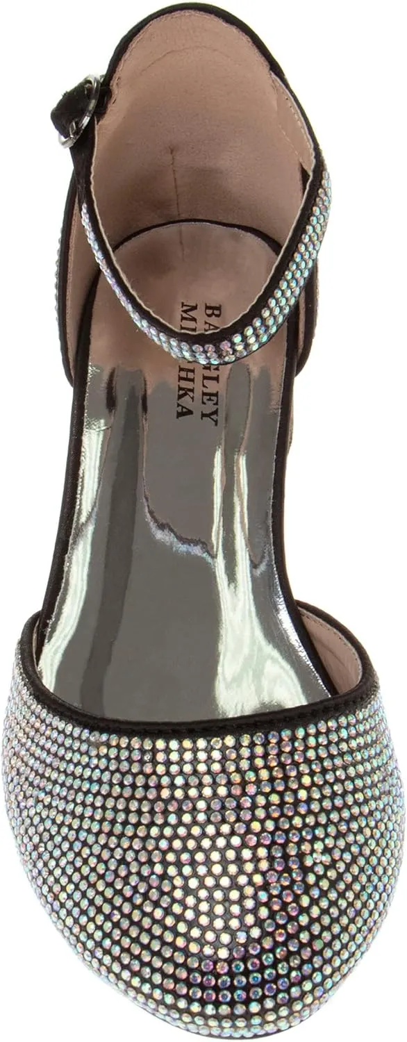 Badgley Mischka Girls Dress Block Medium Heel Party Pumps - Closed Toe Ankle Strap High Heels for Girl - Black/Silver/Champagne/Rose Gold (Sizes 11-13 Little Kid/Sizes 1-5 Big Kid)