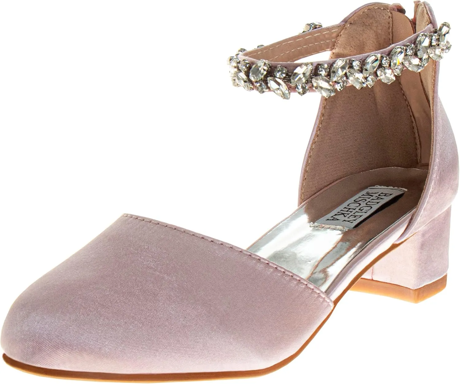 Badgley Mischka Girls Dress Block Medium Heel Party Pumps - Closed Toe Ankle Strap High Heels for Girl - Black/Silver/Champagne/Rose Gold (Sizes 11-13 Little Kid/Sizes 1-5 Big Kid)