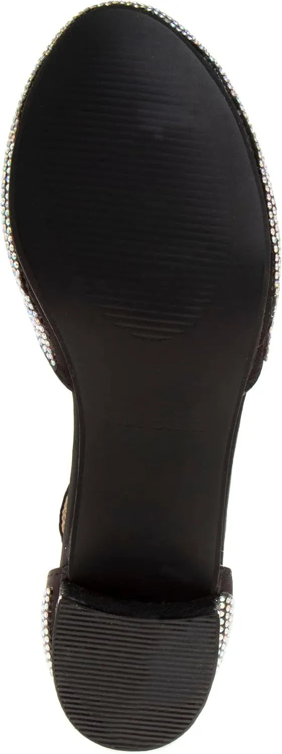 Badgley Mischka Girls Dress Block Medium Heel Party Pumps - Closed Toe Ankle Strap High Heels for Girl - Black/Silver/Champagne/Rose Gold (Sizes 11-13 Little Kid/Sizes 1-5 Big Kid)