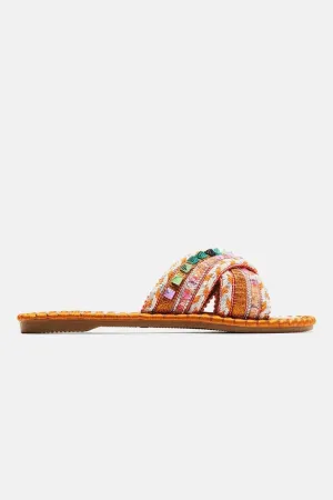 BAMBOO Womens Open Round Toe Cross Straps Beaded Slides Array-02