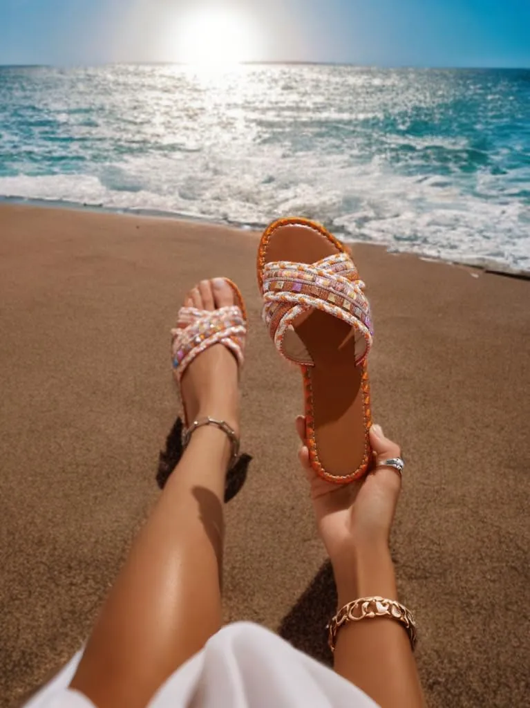BAMBOO Womens Open Round Toe Cross Straps Beaded Slides Array-02