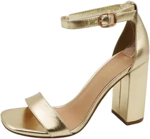 BAMBOO Women's open square toe block high heel ankle strap sandals Fashion Shoes