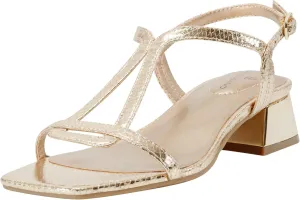 Bandolino Women's PRIMADON Heeled Sandal, Gold Snake 710, 5
