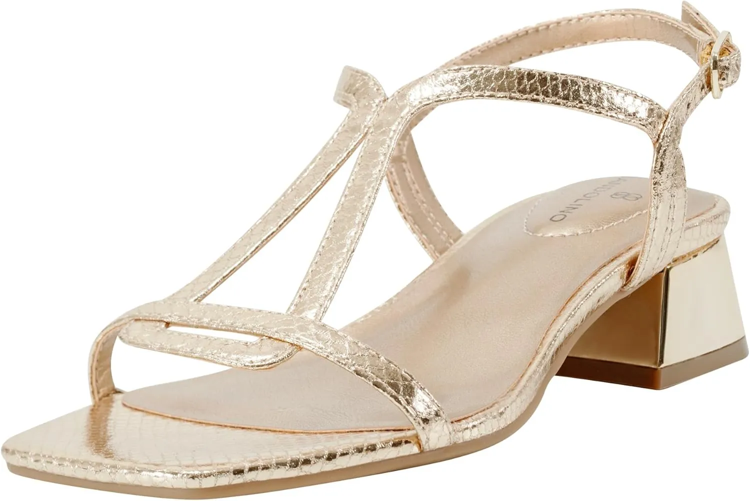Bandolino Women's PRIMADON Heeled Sandal, Gold Snake 710, 5