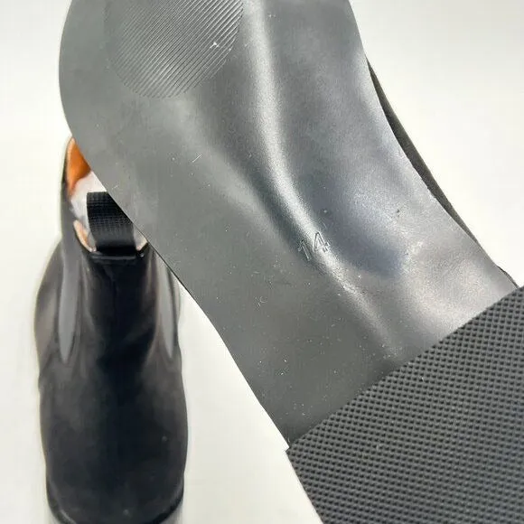 Black Suede Round Toe Low Block Heel Boots Elastic Pull On Ankle Booties