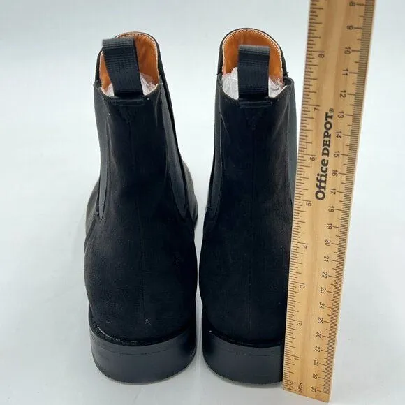 Black Suede Round Toe Low Block Heel Boots Elastic Pull On Ankle Booties