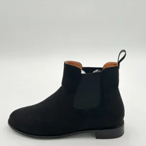 Black Suede Round Toe Low Block Heel Boots Elastic Pull On Ankle Booties