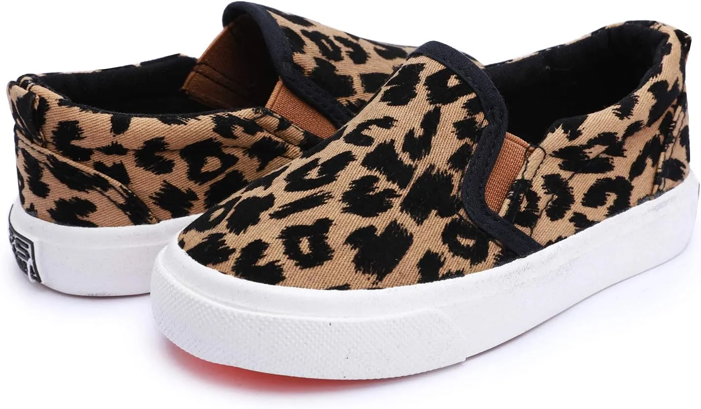 Boy's Girl's Canvas Sneakers Casual Leopard Print Slip-on Loafer Shoes Flats（Toddler/Little Kid）