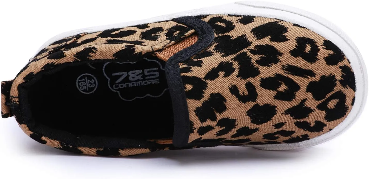 Boy's Girl's Canvas Sneakers Casual Leopard Print Slip-on Loafer Shoes Flats（Toddler/Little Kid）