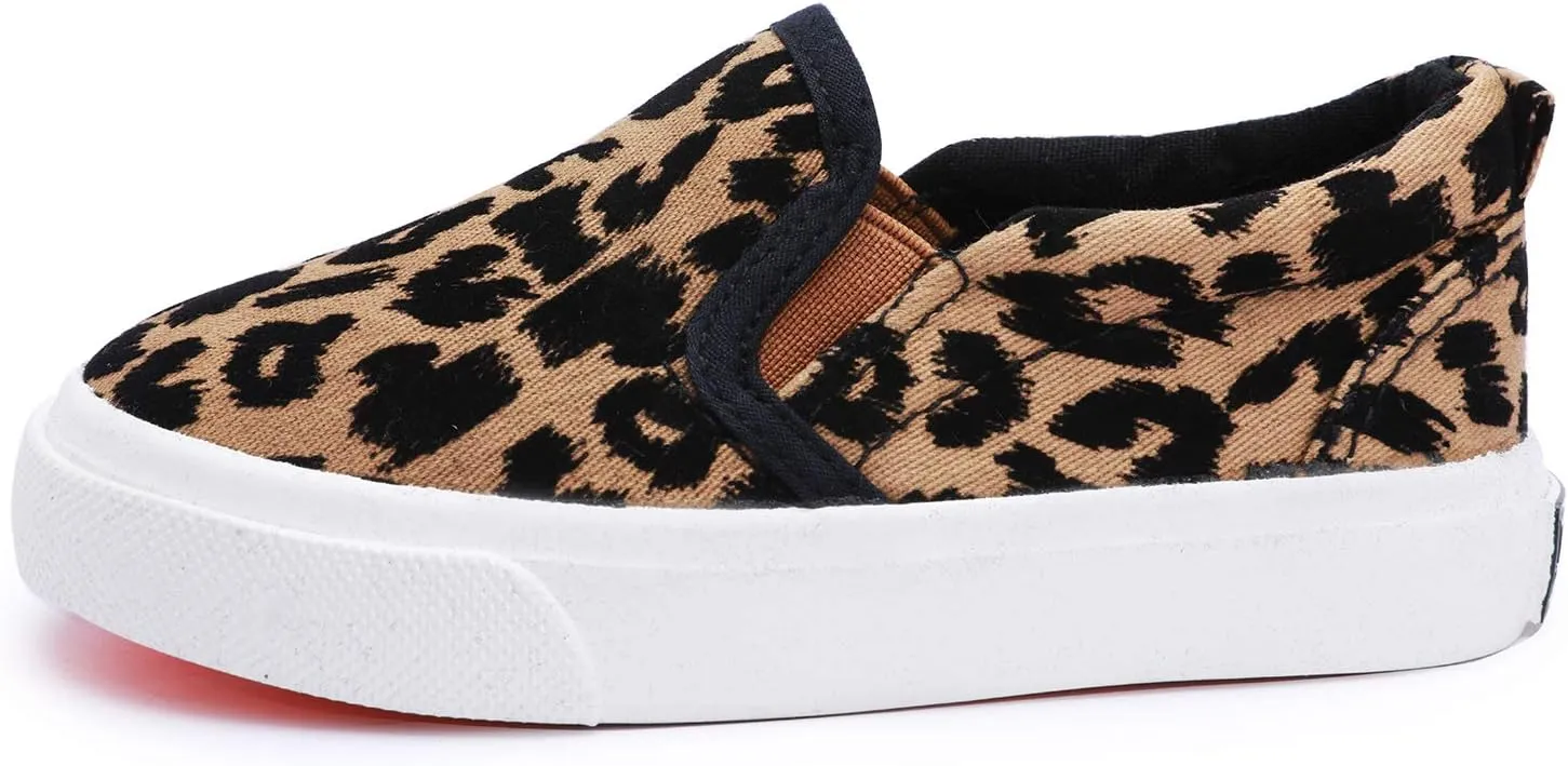 Boy's Girl's Canvas Sneakers Casual Leopard Print Slip-on Loafer Shoes Flats（Toddler/Little Kid）