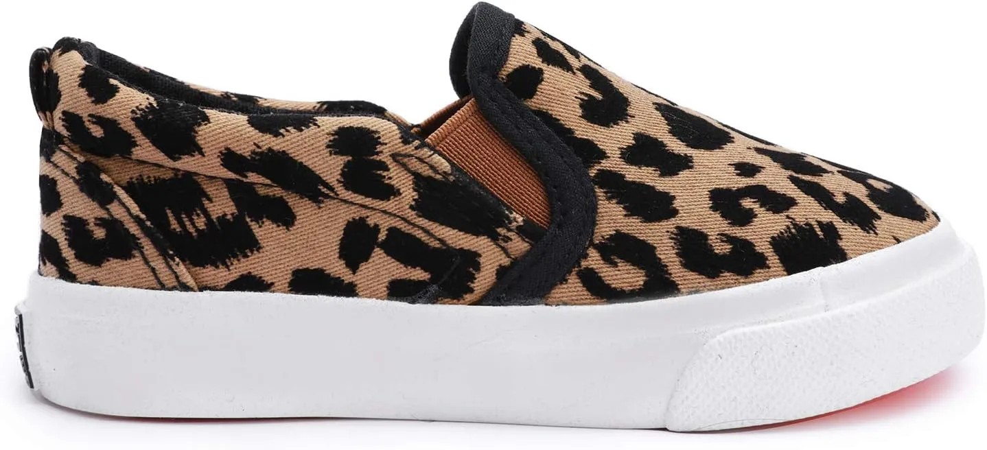 Boy's Girl's Canvas Sneakers Casual Leopard Print Slip-on Loafer Shoes Flats（Toddler/Little Kid）