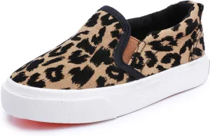 Boy's Girl's Canvas Sneakers Casual Leopard Print Slip-on Loafer Shoes Flats（Toddler/Little Kid）
