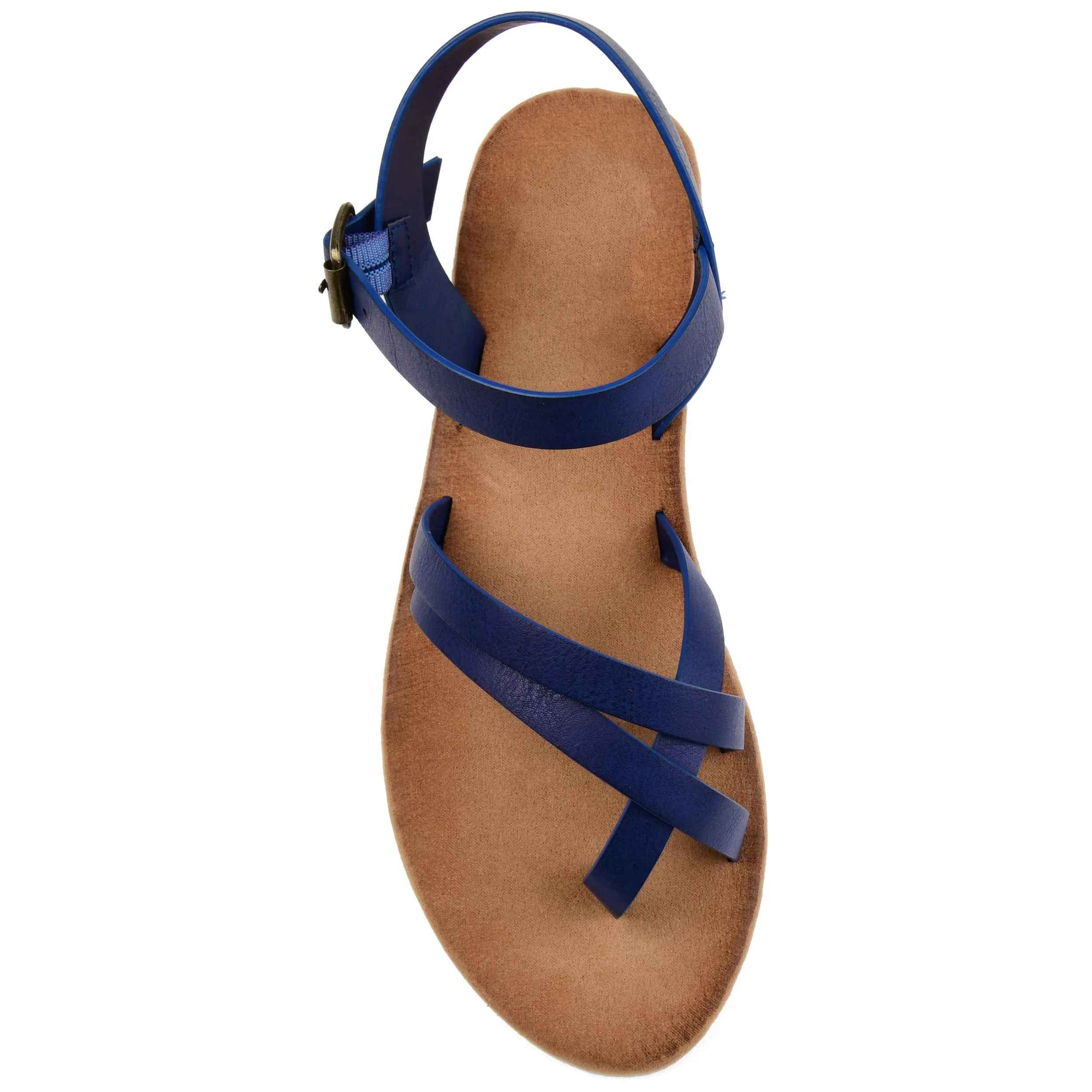 Brinley Co. Womens Strappy Ankle Wrap Sandal Blue, 10 Regular US
