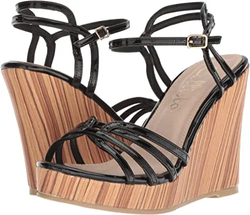 Callisto Women's Brush Wedge Sandal, Black Patent, 9 M US