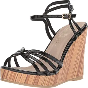 Callisto Women's Brush Wedge Sandal, Black Patent, 9 M US