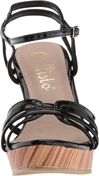 Callisto Women's Brush Wedge Sandal, Black Patent, 9 M US