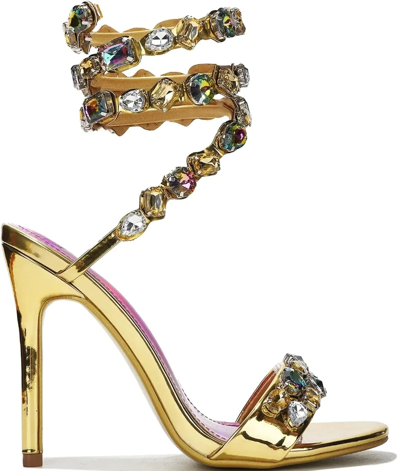Cape Robbin Women's Rhinestone Stiletto Heel Sandals Jewel Spiral Ankle Wrap Strap High Heels Sandal