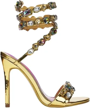 Cape Robbin Women's Rhinestone Stiletto Heel Sandals Jewel Spiral Ankle Wrap Strap High Heels Sandal