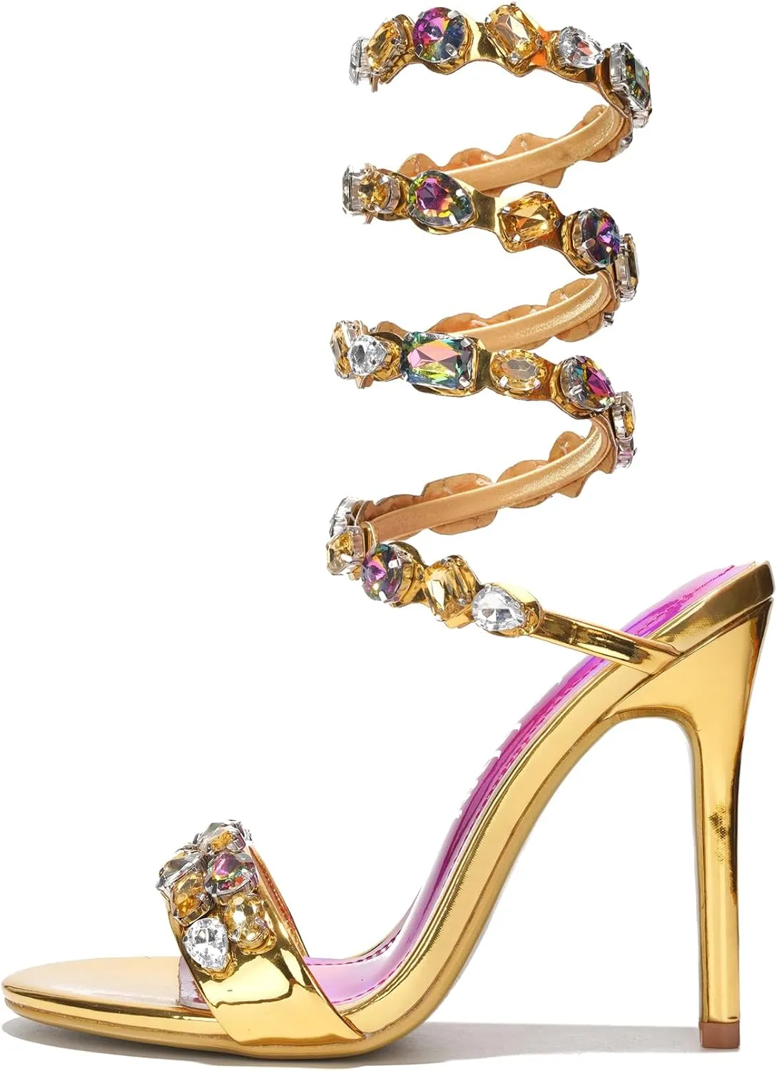 Cape Robbin Women's Rhinestone Stiletto Heel Sandals Jewel Spiral Ankle Wrap Strap High Heels Sandal