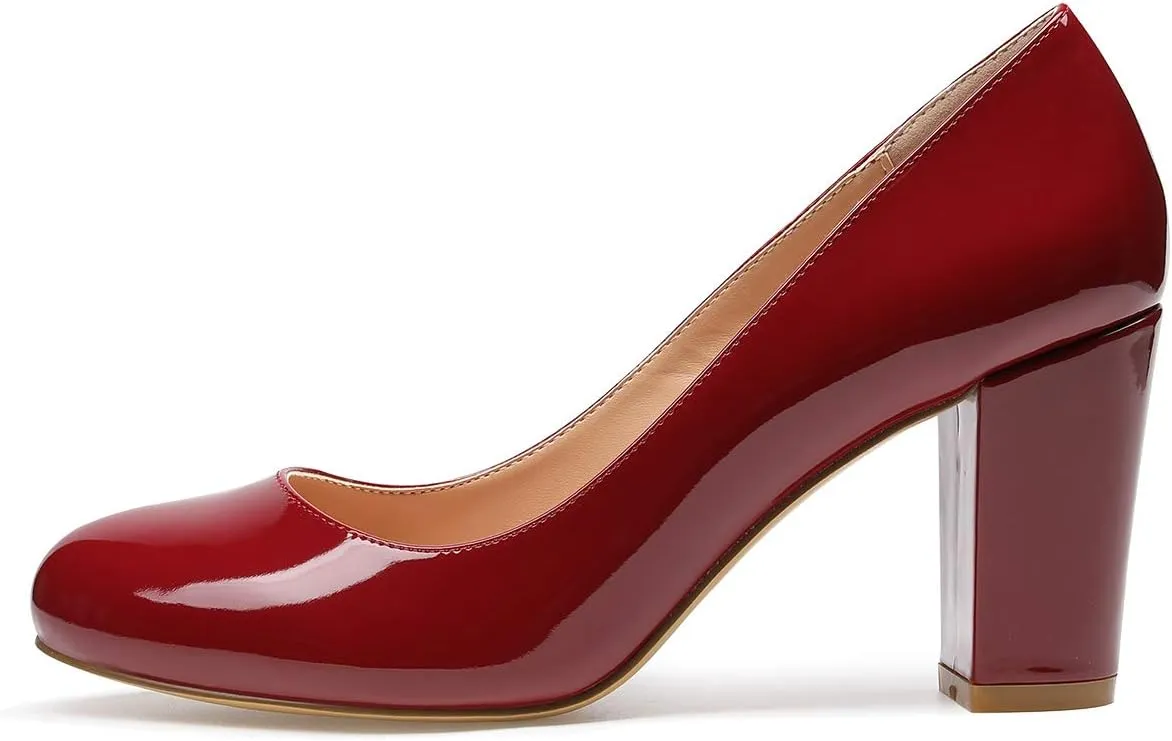 Castamere Women's High Heels Round Toe Slip-On Pumps Block Heel 8CM
