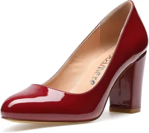 Castamere Women's High Heels Round Toe Slip-On Pumps Block Heel 8CM