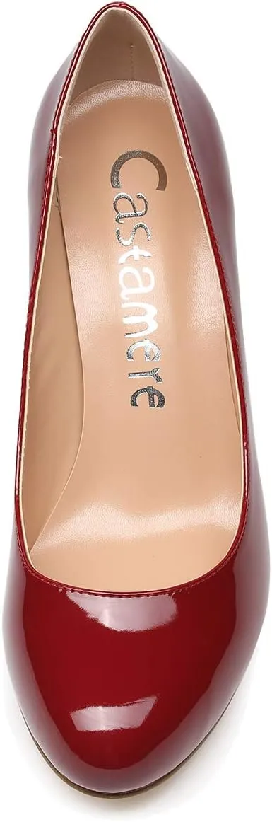 Castamere Women's High Heels Round Toe Slip-On Pumps Block Heel 8CM