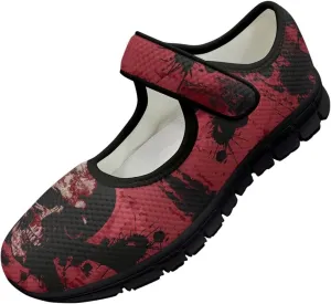 chaqlin Skull Tennis Shoes Mesh Mary Jane Flats for Women Comfortable Work Office Slip On Dress Shoe Lightweight Walking Sneaker