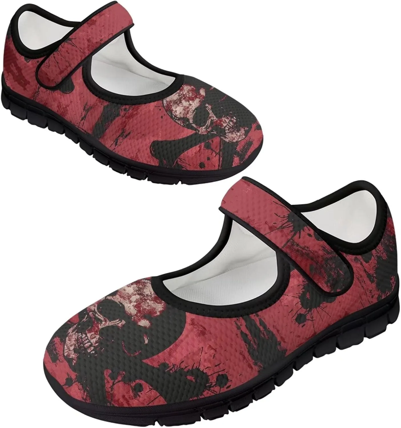 chaqlin Skull Tennis Shoes Mesh Mary Jane Flats for Women Comfortable Work Office Slip On Dress Shoe Lightweight Walking Sneaker