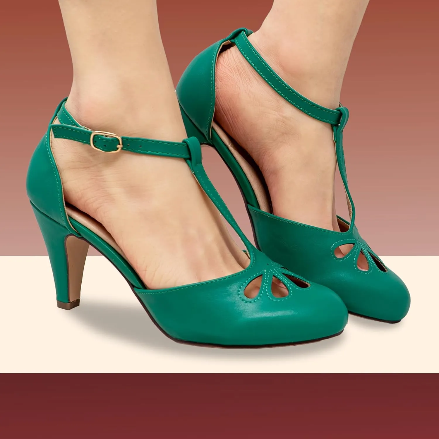 Chase & Chloe Women Mary Jane Oxford Pumps - Cute Low Kitten Heels - Retro Round Toe Shoe with Ankle Strap