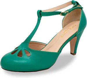 Chase & Chloe Women Mary Jane Oxford Pumps - Cute Low Kitten Heels - Retro Round Toe Shoe with Ankle Strap