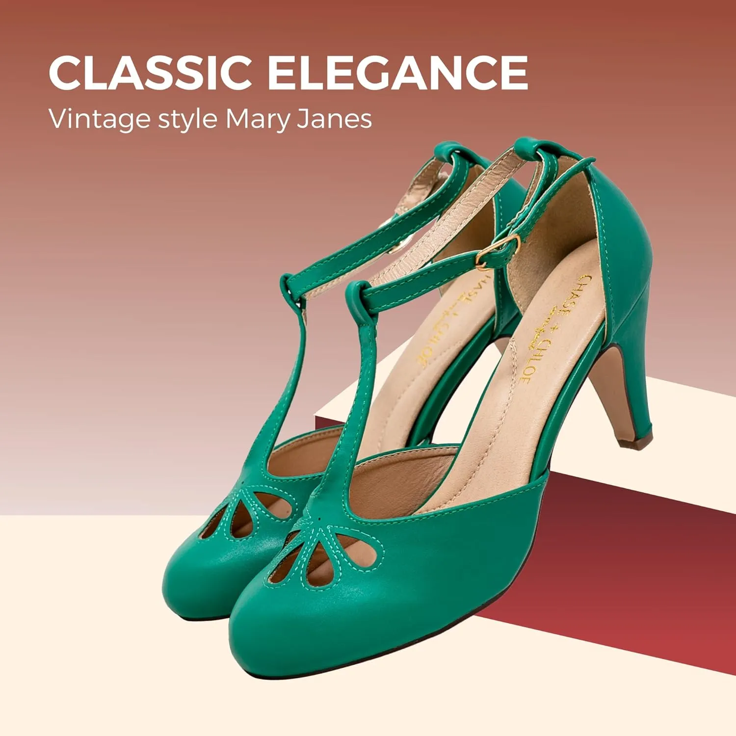 Chase & Chloe Women Mary Jane Oxford Pumps - Cute Low Kitten Heels - Retro Round Toe Shoe with Ankle Strap
