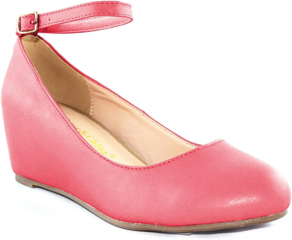 Chase & Chloe Womens Bobby1 Closed Round Toe Ankle Strap Hidden Wedge High Heel Shoes