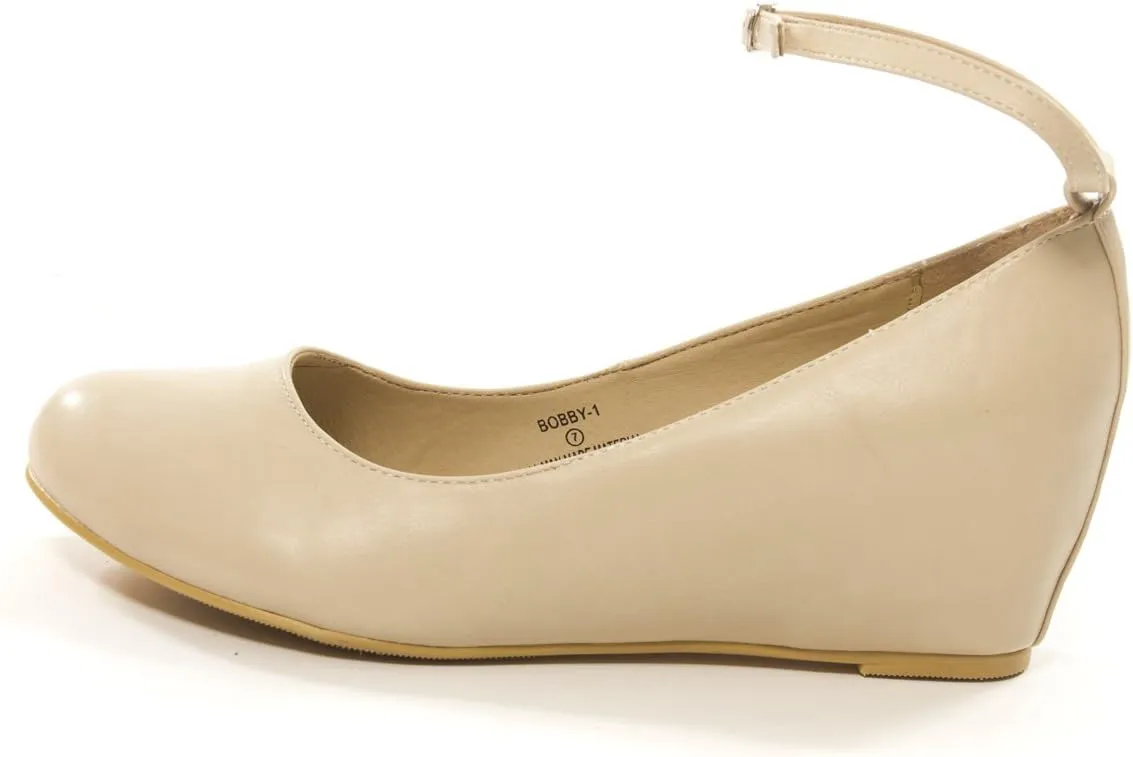 Chase & Chloe Womens Bobby1 Closed Round Toe Ankle Strap Hidden Wedge High Heel Shoes