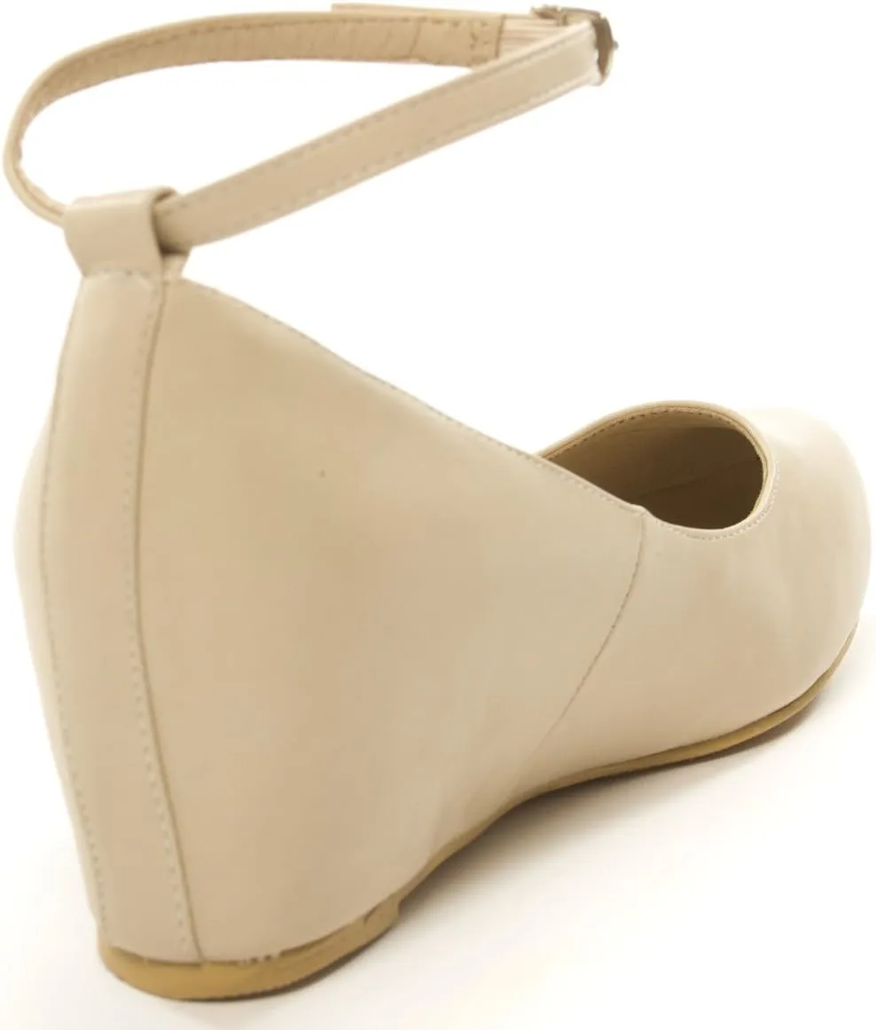 Chase & Chloe Womens Bobby1 Closed Round Toe Ankle Strap Hidden Wedge High Heel Shoes